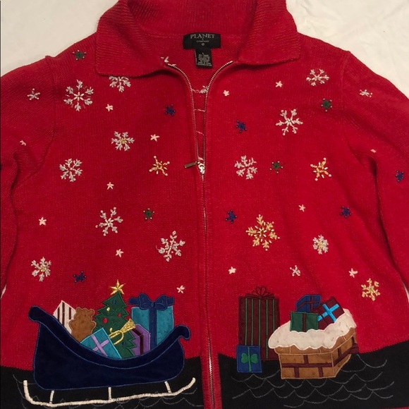 🎄UGLY CHRISTMAS Sweater Zip Up Size Large - Picture 2 of 6